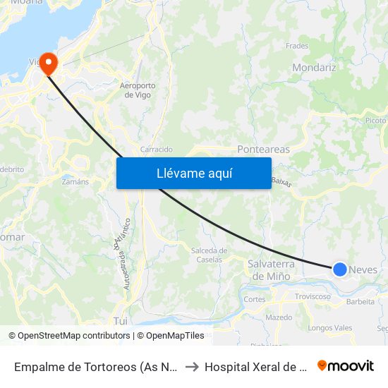 Empalme de Tortoreos (As Neves) to Hospital Xeral de Vigo map