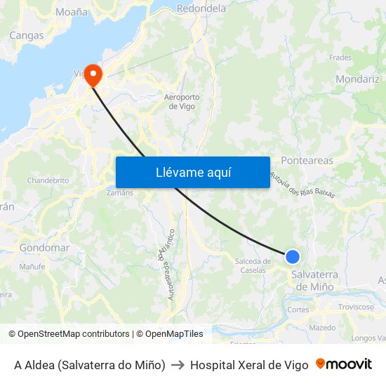 A Aldea (Salvaterra do Miño) to Hospital Xeral de Vigo map
