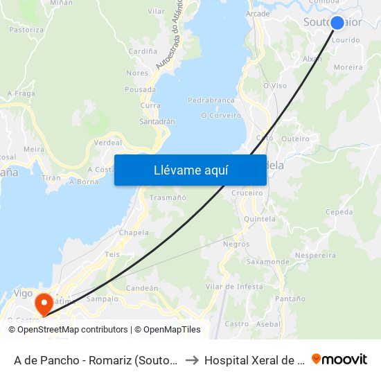 A de Pancho - Romariz (Soutomaior) to Hospital Xeral de Vigo map