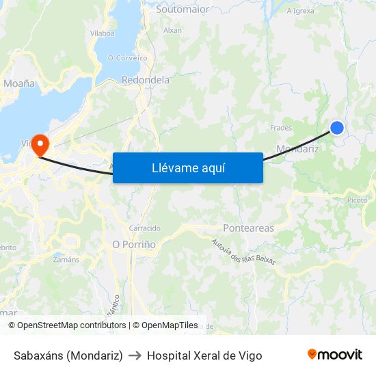 Sabaxáns (Mondariz) to Hospital Xeral de Vigo map