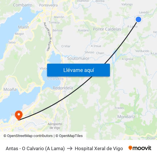 Antas - O Calvario (A Lama) to Hospital Xeral de Vigo map
