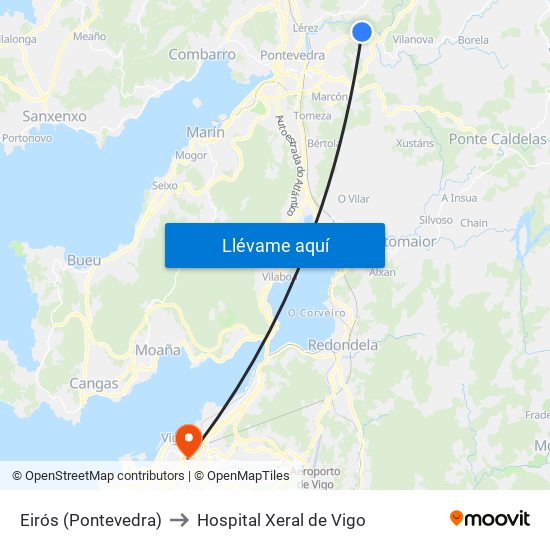 Eirós (Pontevedra) to Hospital Xeral de Vigo map