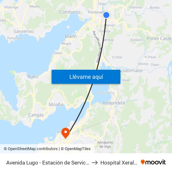 Avenida Lugo - Estación de Servicio (Pontevedra) to Hospital Xeral de Vigo map