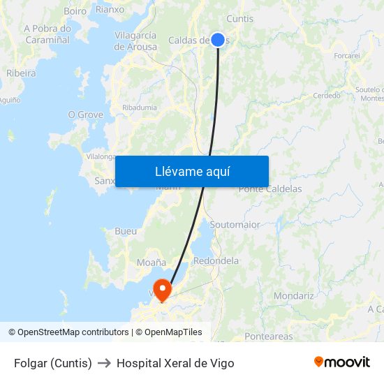 Folgar (Cuntis) to Hospital Xeral de Vigo map
