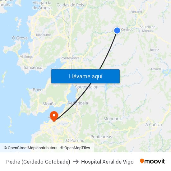 Pedre (Cerdedo-Cotobade) to Hospital Xeral de Vigo map