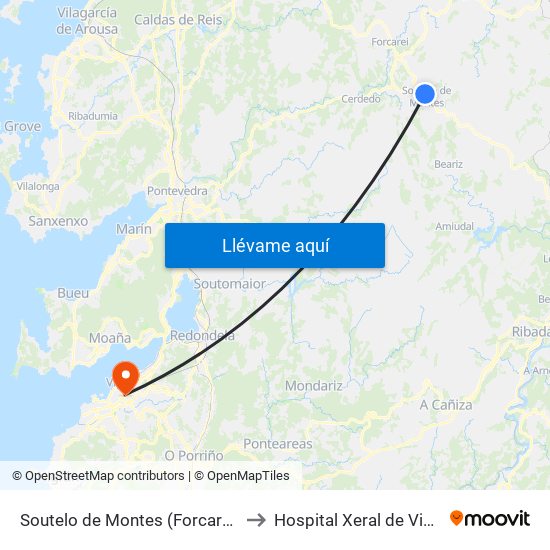 Soutelo de Montes (Forcarei) to Hospital Xeral de Vigo map