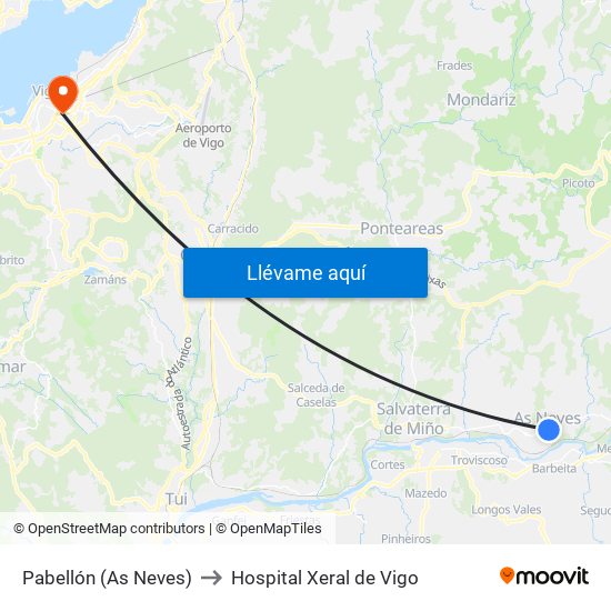 Pabellón (As Neves) to Hospital Xeral de Vigo map