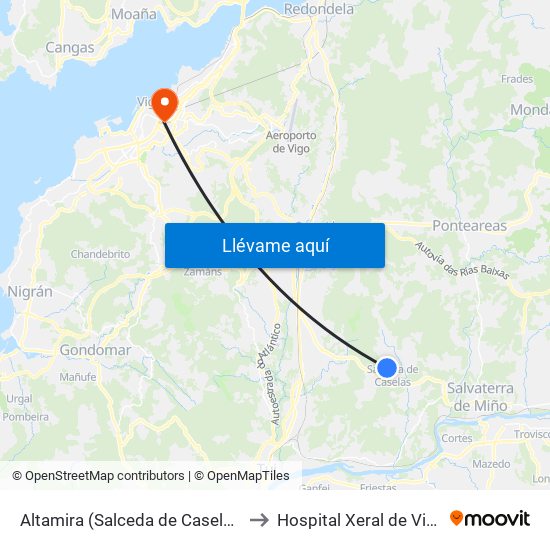 Altamira (Salceda de Caselas) to Hospital Xeral de Vigo map