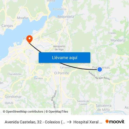 Avenida Castelao, 32 - Colexios (Ponteareas) to Hospital Xeral de Vigo map
