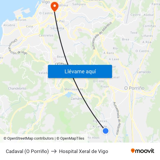 Cadaval (O Porriño) to Hospital Xeral de Vigo map