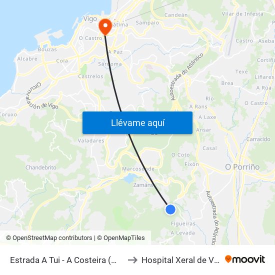 Estrada A Tui - A Costeira (Mos) to Hospital Xeral de Vigo map