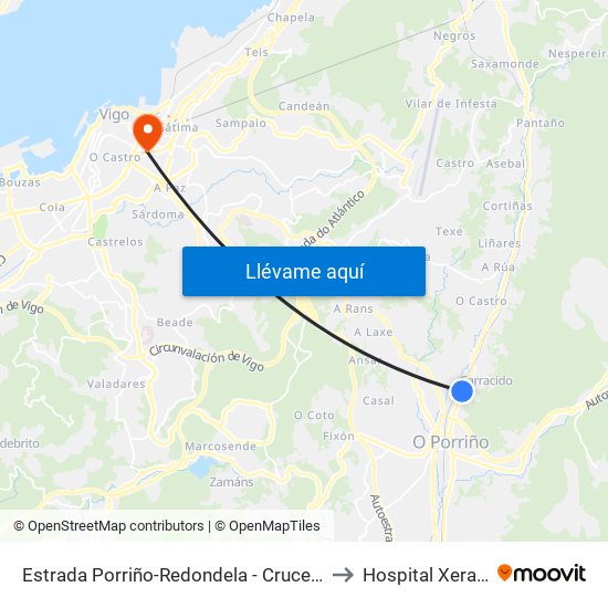 Estrada Porriño-Redondela - Cruce Quiringosta (Mos) to Hospital Xeral de Vigo map