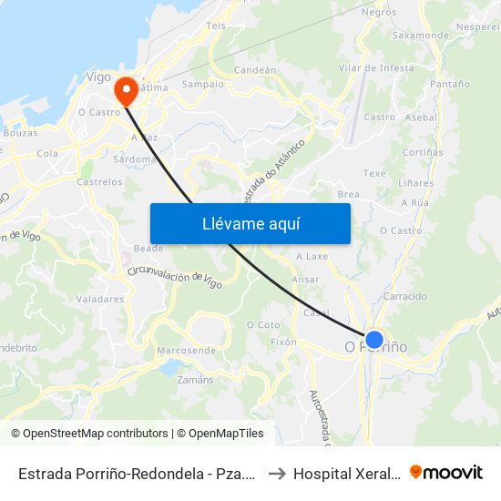 Estrada Porriño-Redondela - Pza.Angustias (Mos) to Hospital Xeral de Vigo map
