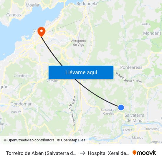 Torreiro de Alxén (Salvaterra do Miño) to Hospital Xeral de Vigo map