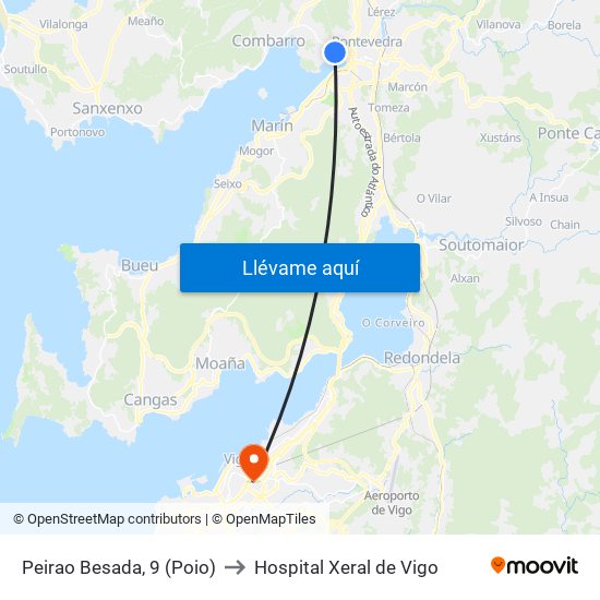 Peirao Besada, 9 (Poio) to Hospital Xeral de Vigo map