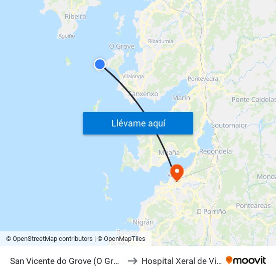 San Vicente do Grove (O Grove) to Hospital Xeral de Vigo map