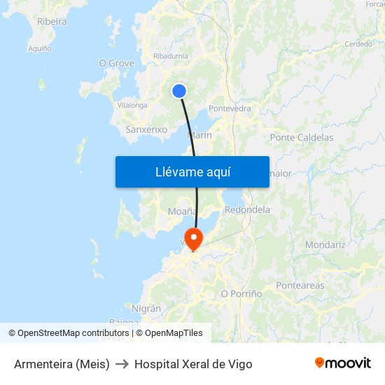 Armenteira (Meis) to Hospital Xeral de Vigo map