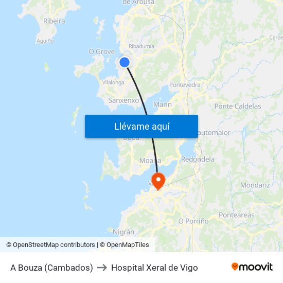 A Bouza (Cambados) to Hospital Xeral de Vigo map
