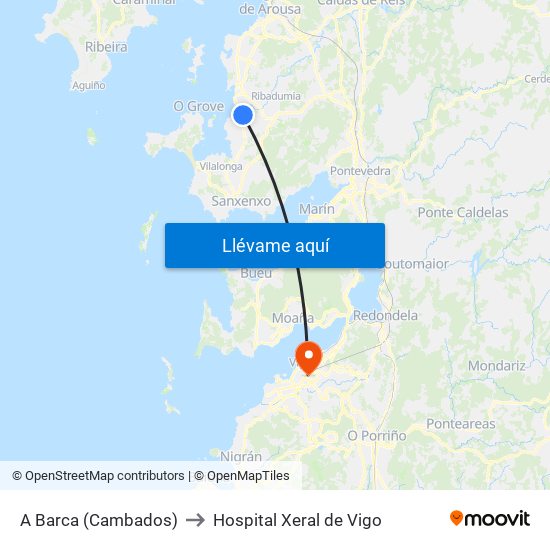 A Barca (Cambados) to Hospital Xeral de Vigo map
