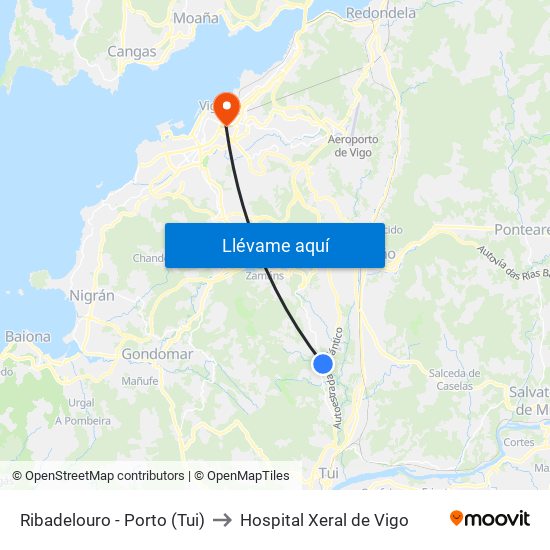 Ribadelouro - Porto (Tui) to Hospital Xeral de Vigo map
