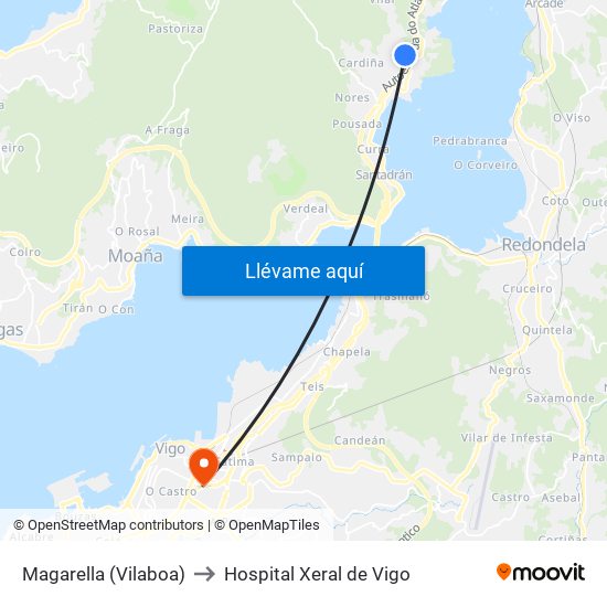 Magarella (Vilaboa) to Hospital Xeral de Vigo map