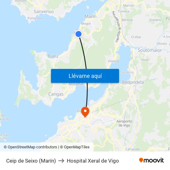 Ceip de Seixo (Marín) to Hospital Xeral de Vigo map