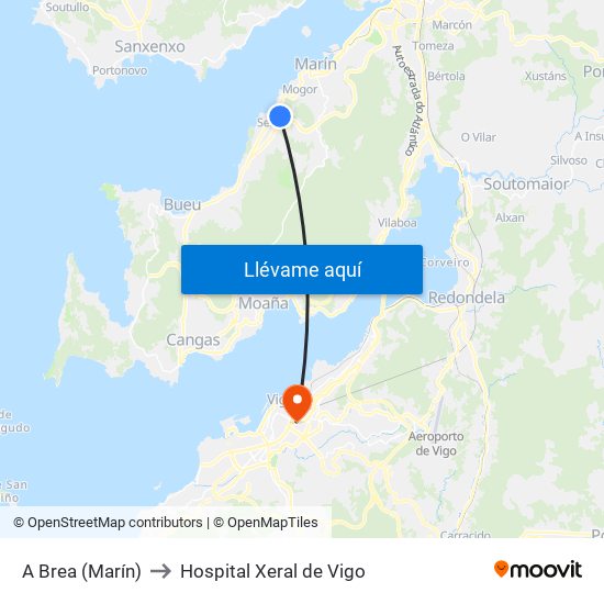 A Brea (Marín) to Hospital Xeral de Vigo map