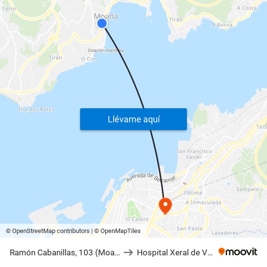 Ramón Cabanillas, 103 (Moaña) to Hospital Xeral de Vigo map