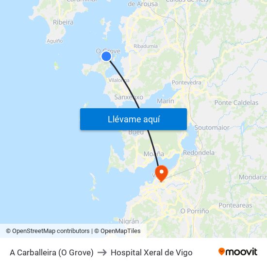 A Carballeira (O Grove) to Hospital Xeral de Vigo map