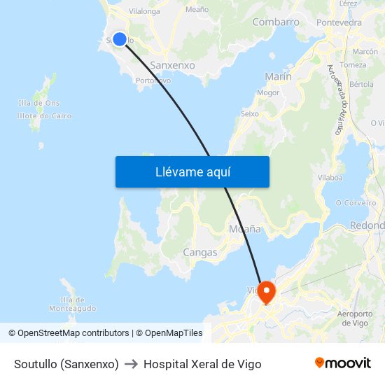 Soutullo (Sanxenxo) to Hospital Xeral de Vigo map