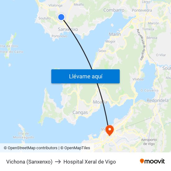 Vichona (Sanxenxo) to Hospital Xeral de Vigo map