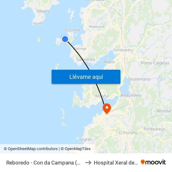 Reboredo - Con da Campana (O Grove) to Hospital Xeral de Vigo map