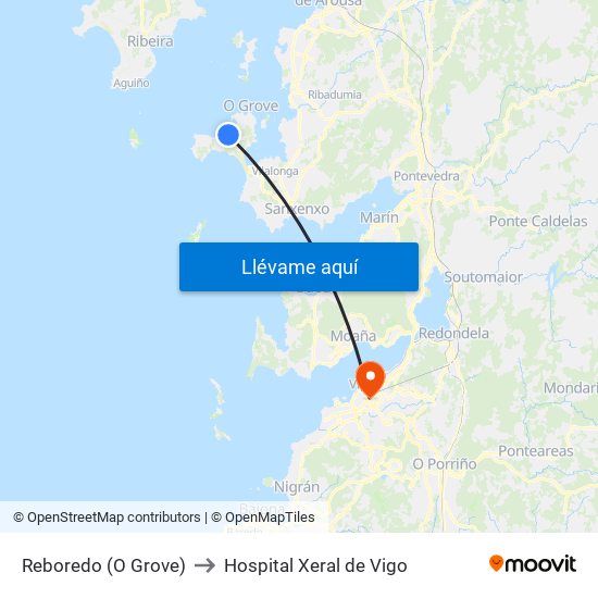 Reboredo (O Grove) to Hospital Xeral de Vigo map