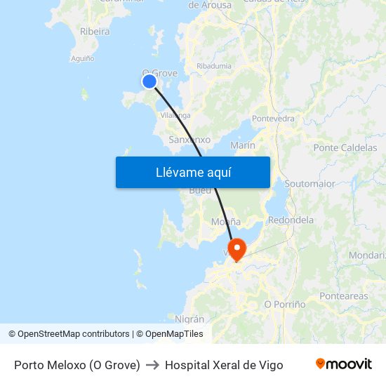 Porto Meloxo (O Grove) to Hospital Xeral de Vigo map