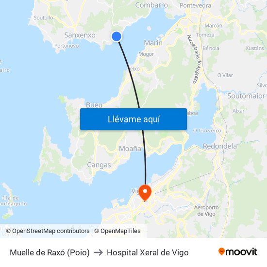Muelle de Raxó (Poio) to Hospital Xeral de Vigo map