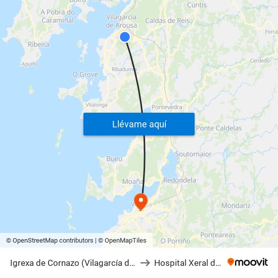 Igrexa de Cornazo (Vilagarcía de Arousa) to Hospital Xeral de Vigo map