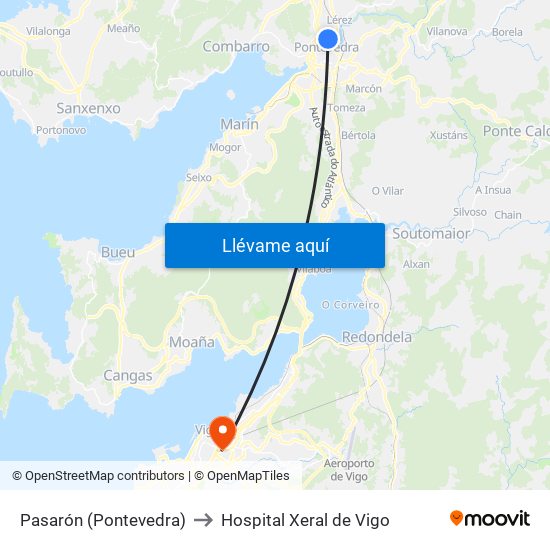 Pasarón (Pontevedra) to Hospital Xeral de Vigo map