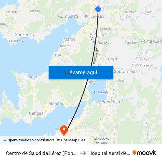 Centro de Salud de Lérez (Pontevedra) to Hospital Xeral de Vigo map