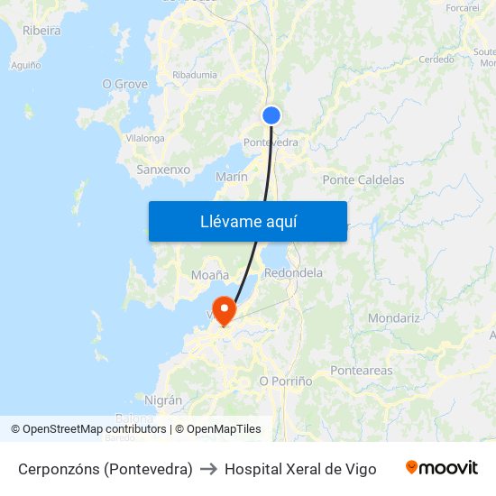 Cerponzóns (Pontevedra) to Hospital Xeral de Vigo map