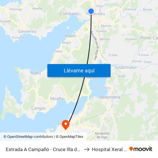 Estrada A Campañó - Cruce Illa de Tambo (Poio) to Hospital Xeral de Vigo map