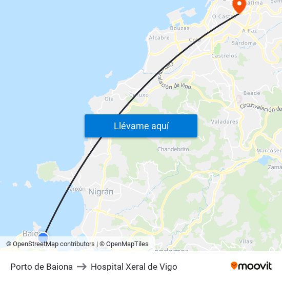 Porto de Baiona to Hospital Xeral de Vigo map