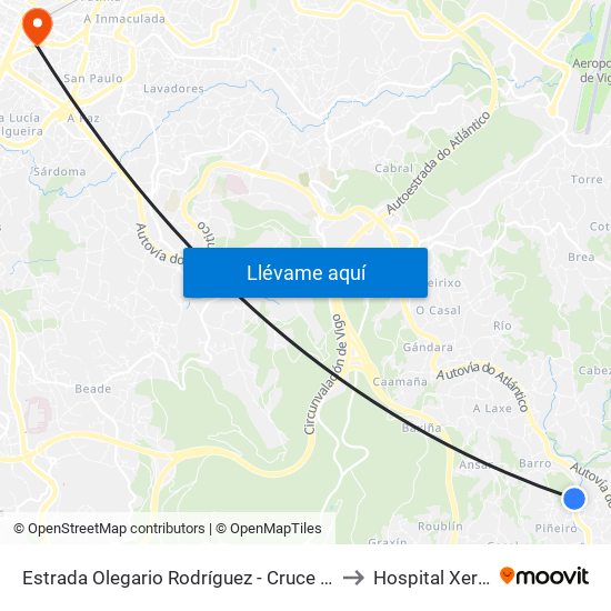 Estrada Olegario Rodríguez - Cruce Avda.Sanguiñeda (Mos) to Hospital Xeral de Vigo map