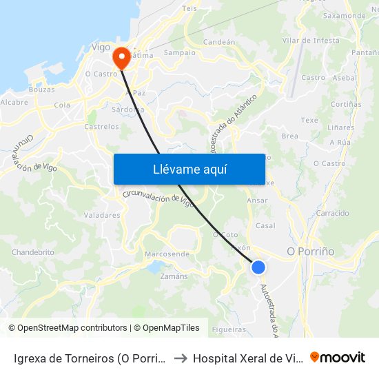 Igrexa de Torneiros (O Porriño) to Hospital Xeral de Vigo map