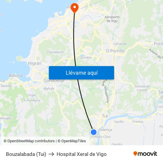 Bouzalabada (Tui) to Hospital Xeral de Vigo map