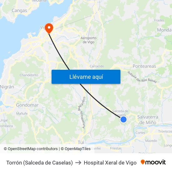 Torrón (Salceda de Caselas) to Hospital Xeral de Vigo map