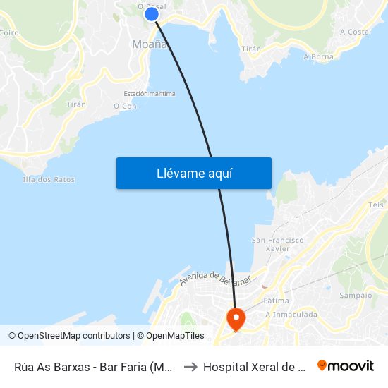 Rúa As Barxas - Bar Faria (Moaña) to Hospital Xeral de Vigo map