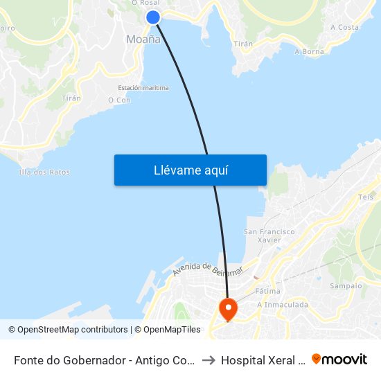 Fonte do Gobernador - Antigo Concello (Moaña) to Hospital Xeral de Vigo map