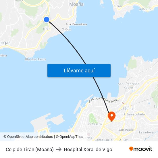 Ceip de Tirán (Moaña) to Hospital Xeral de Vigo map