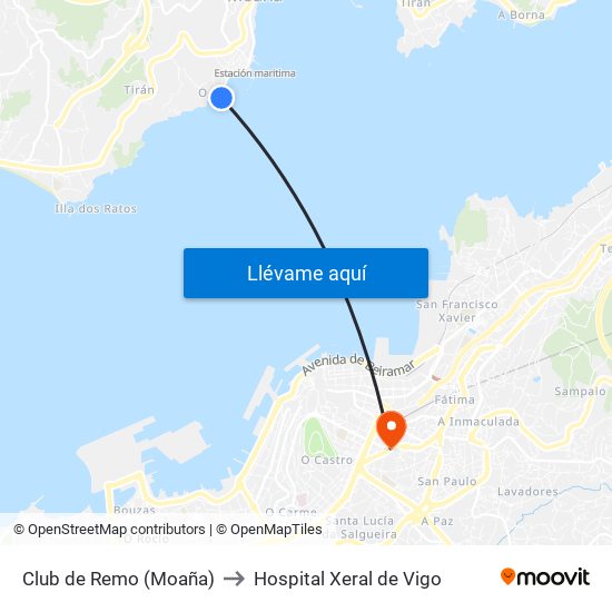 Club de Remo (Moaña) to Hospital Xeral de Vigo map