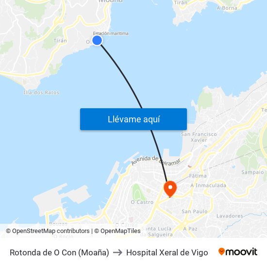 Rotonda de O Con (Moaña) to Hospital Xeral de Vigo map